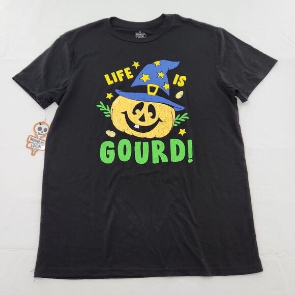Main and Local Life is Gourd Womens Size Medium Black Halloween Pumpkin T-Shirt - Picture 1 of 5